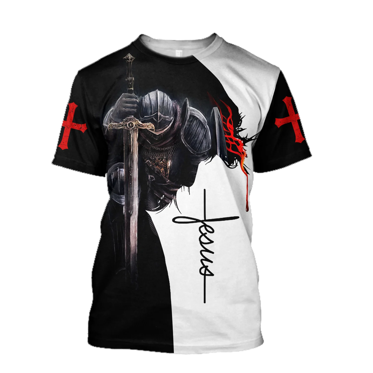 Camiseta Hipster fresca de verano para hombre, camiseta de manga corta con estampado 3D de León y Caballero Jesús, camisetas informales Unisex TX211 - imagen 3