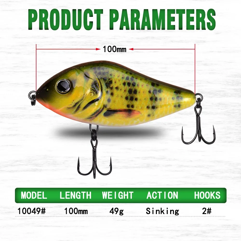 Señuelo de Pesca con cebo de hundimiento lento, 100mm, 49g, señuelo CF artificial, aparejos para Lucio, Pesca, lubina, cebos jerk, anzuelos de calidad - imagen 5