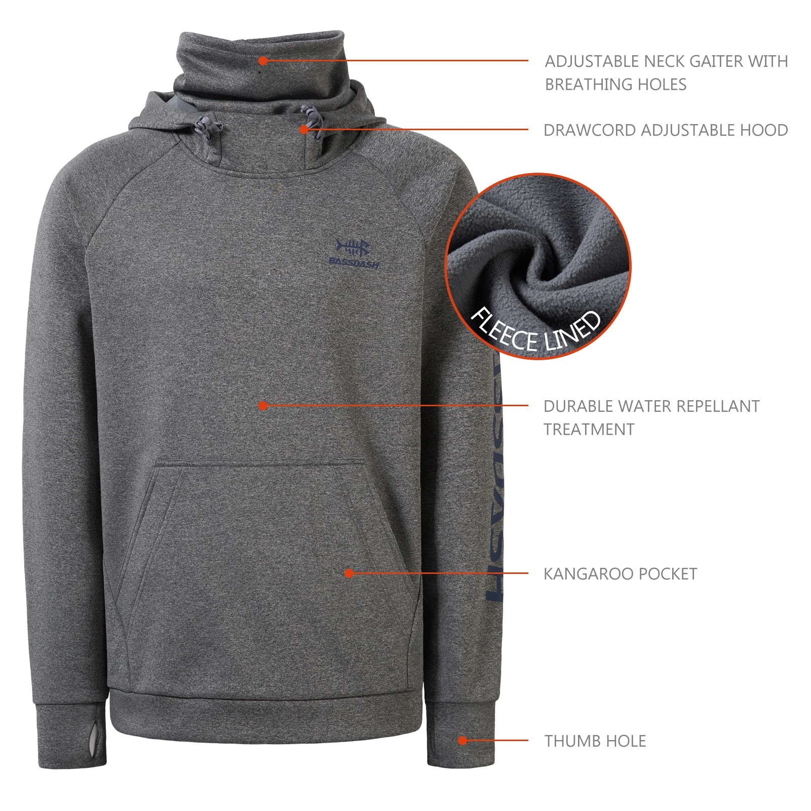 Bassdash-Sudadera con capucha de lana de pesca para hombre, polaina de cuello, resistente al agua, rendimiento, caza, FS18M