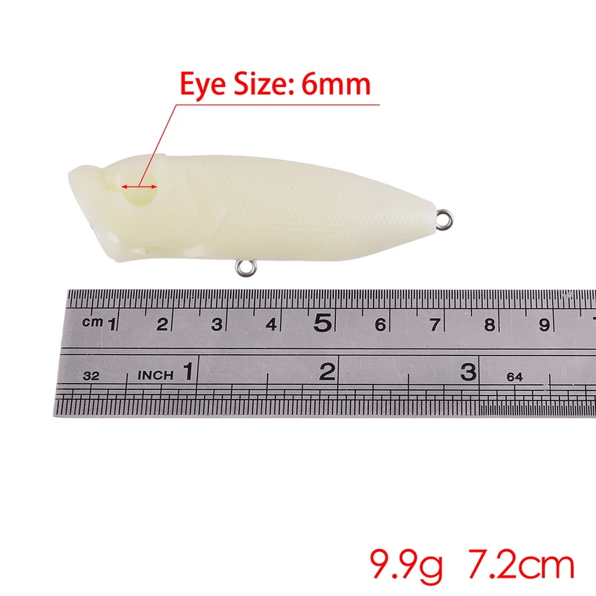 Cuerpo de señuelo en blanco Topwater, cebo de pesca artesanal sin pintar, Popper, Wobbler, 9,9g, 7,2 cm, 20 unidades - imagen 2