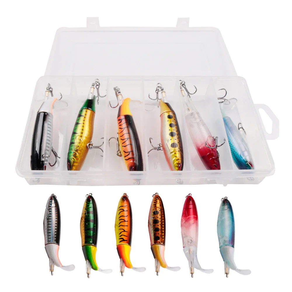 6 unids/caja señuelo de Pesca ojos 3D lápiz flotante Wobblers láser artificiales 9m 13g Crankbait aparejos de Pesca de plástico duro cebo Pesca