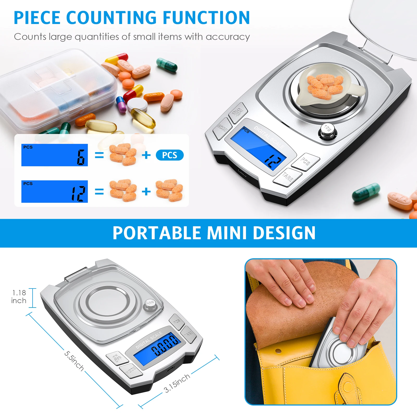 Báscula digital de precisión 0,001g – Portátil recargable USB - imagen 4