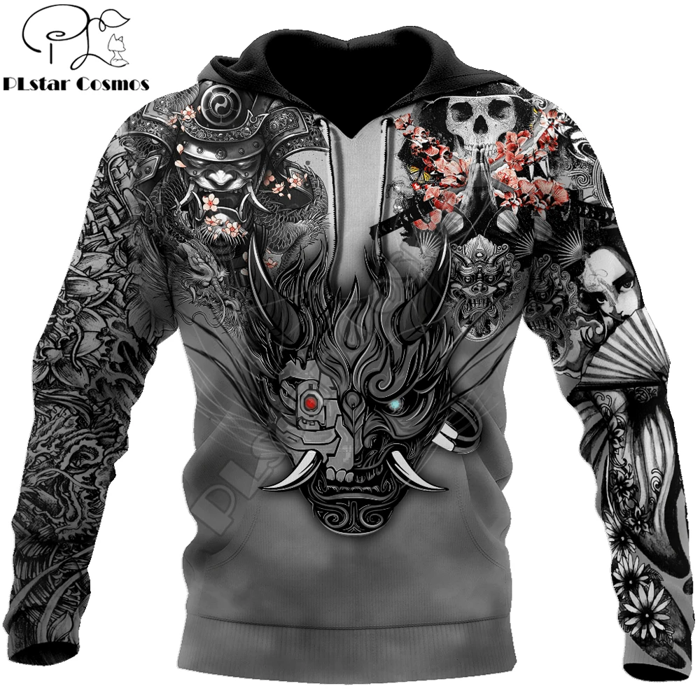 Samurai Oni Mask Tattoo 3D completamente estampado Sudadera con capucha y sudadera para hombre otoño Unisex sudaderas con cremallera ropa de calle informal KJ790
