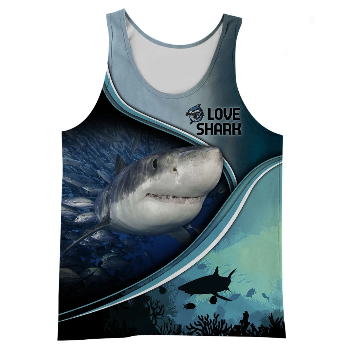 Hermoso tiburón de amor 3D completamente estampado hombres chaleco Harajuku moda sin mangas camiseta verano streetwear camiseta sin mangas Unisex BX008 - imagen 2