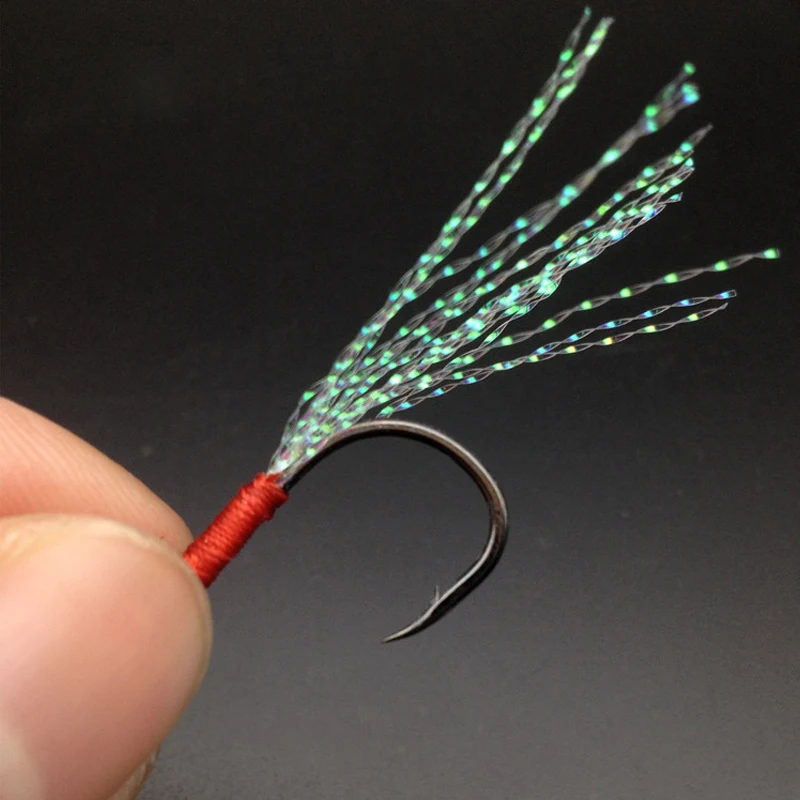 Anzuelos de pesca de Jigging lento, 200 uds, individual, con púas, de acero al carbono, con pluma, Señuelo de pesca de mar - imagen 5