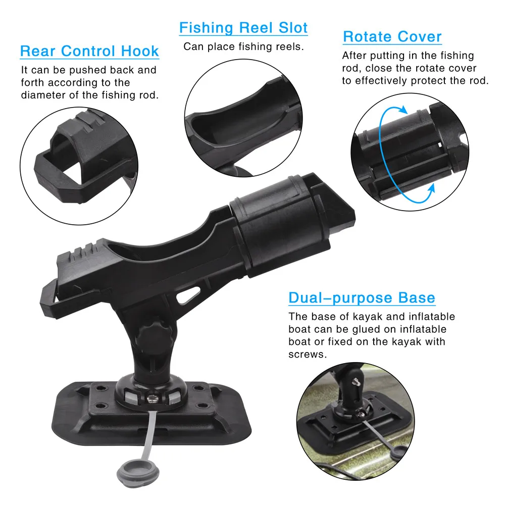 Soporte ajustable para caña de pescar, Base para caña de pescar con rotación de 360 grados, para Kayak, canoa, barco, novedad, 2 unidades por lote - imagen 4