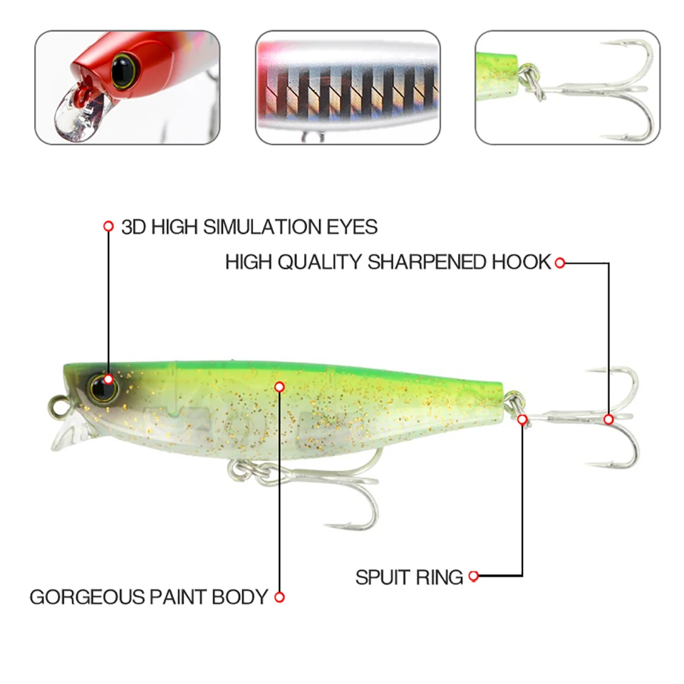 WALK FISH-señuelo de pesca de pececillos, cebo Artificial que se hunde con ojos 3D, anzuelo triple, cebo duro de agua salada, aparejos de pesca de lubina, 60mm/10g - imagen 5