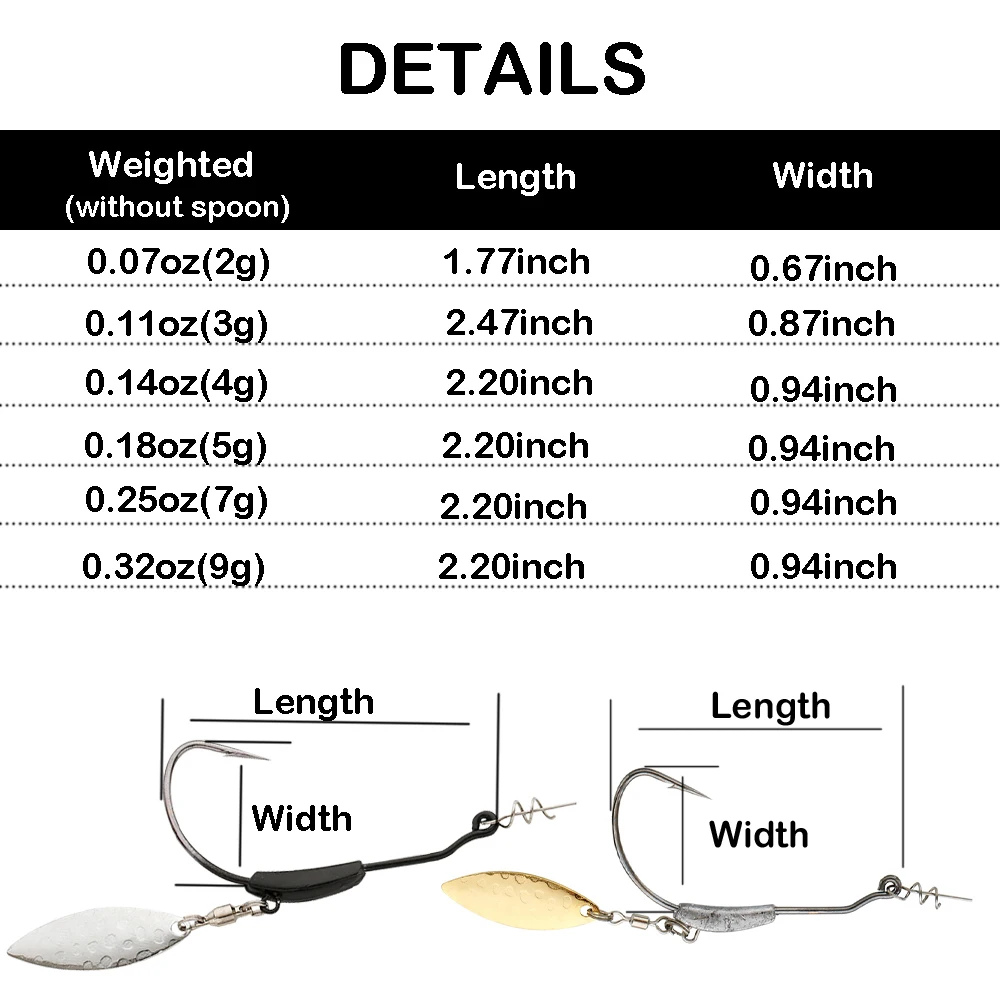 JOHNCOO-anzuelo de pesca compensado con manivela, 2-9g, 8 Uds., anzuelo con cabeza de anzuelo para señuelo de gusano suave, anzuelos de pesca con púas - imagen 3