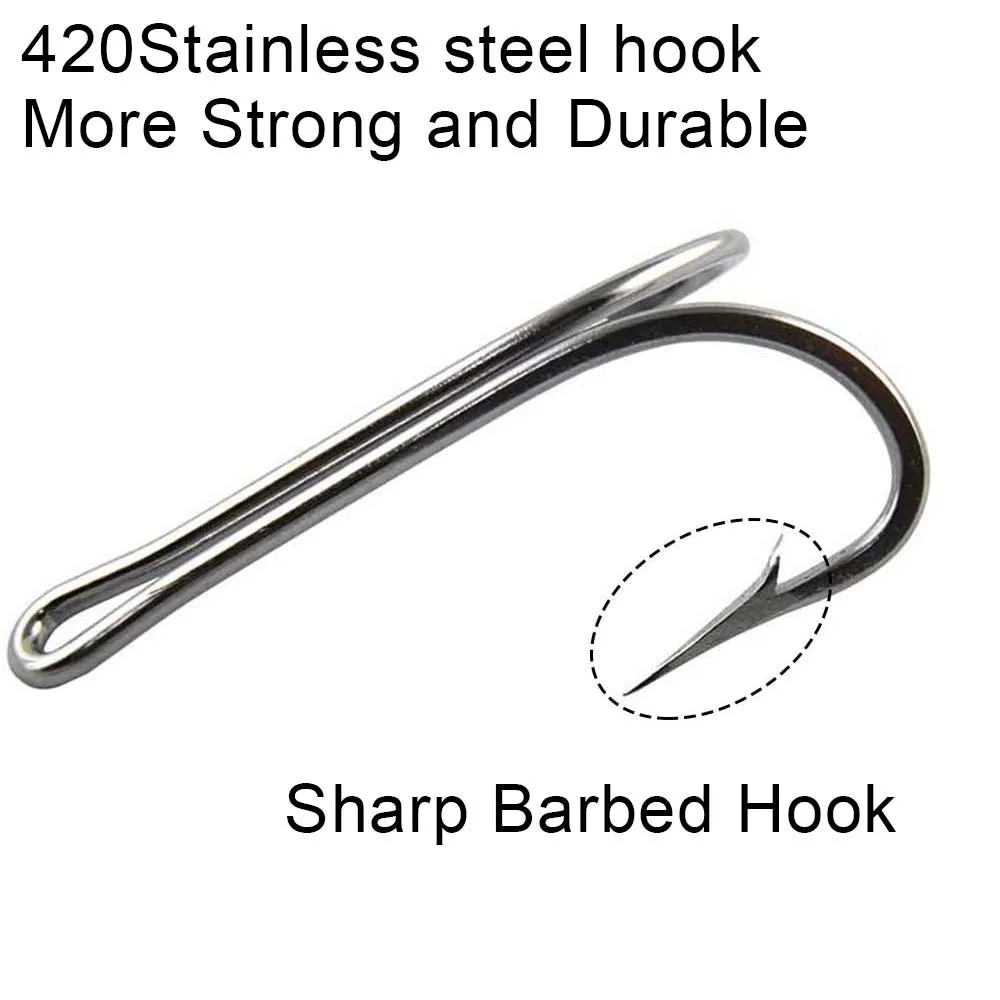 Anzuelos de pesca dobles de acero inoxidable, anzuelos de pesca con púas, con caja de aparejos, 51 unids/caja - imagen 3