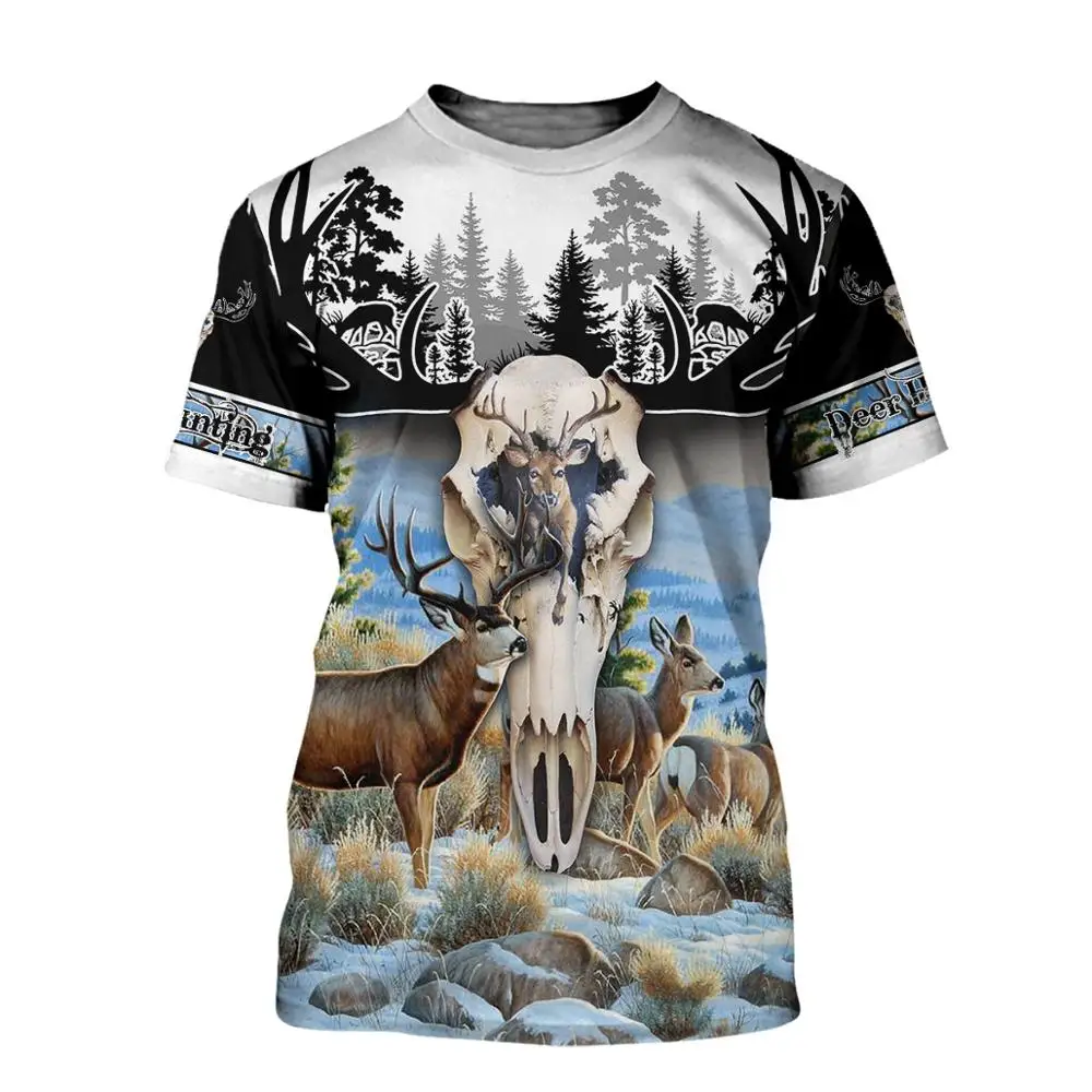 2025 verano moda hombres animal ciervo camiseta Moose/Elk Hunter 3D impreso Harajuku camisetas de manga corta Unisex Casual tops - imagen 2