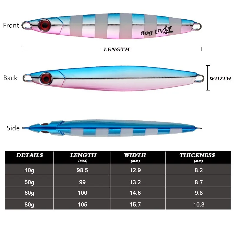 FUNADAIKO Metal cromado Jig Fish 60g 80g 100g Shore Casting plantilla luminosa señuelo de Pesca de mar cebo Artificial aparejos de Pesca - imagen 3