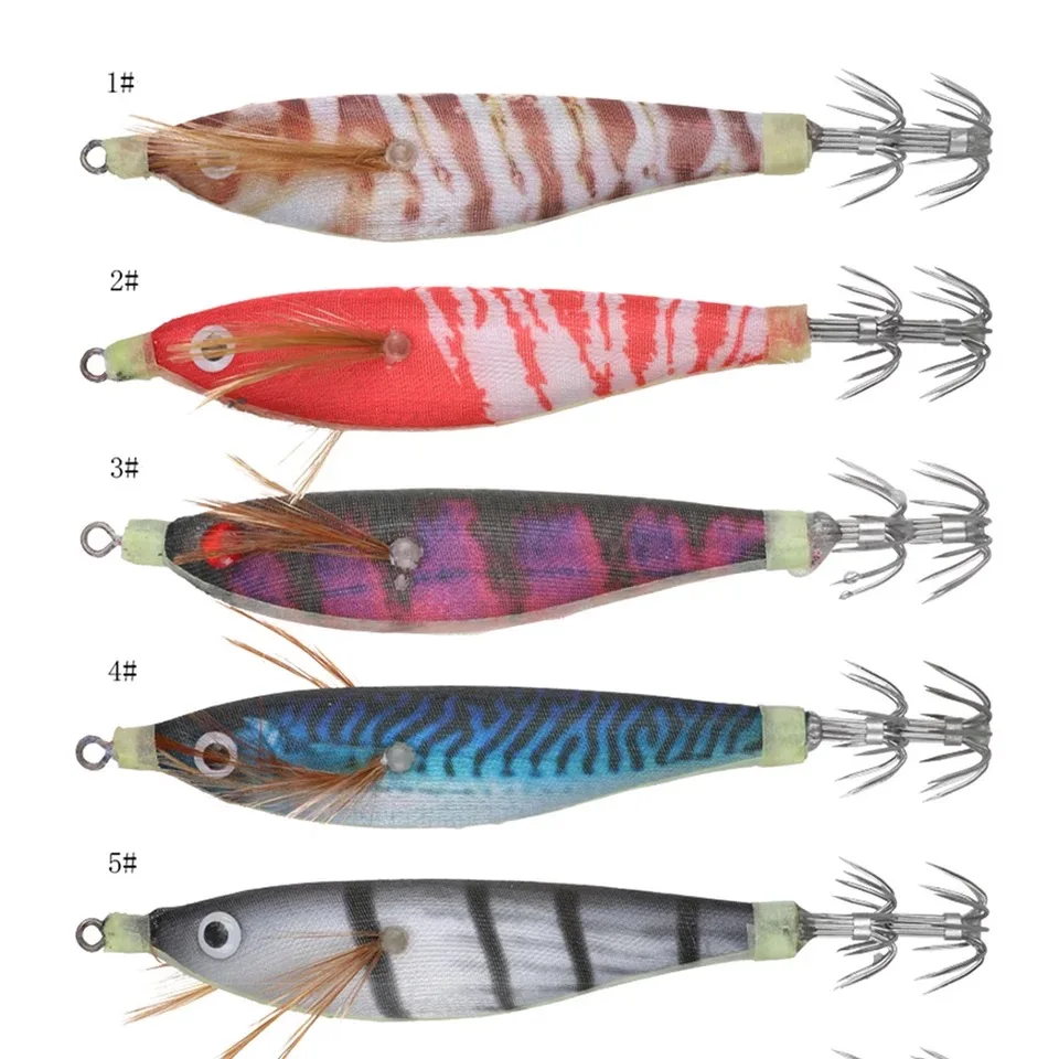 1 Uds. Plantillas de calamar de 9,5 cm y 10g, Señuelos de Pesca, señuelo de madera para camarones, cebos duros, pulpo, sepia, anzuelos de calamar Wobbler - imagen 4