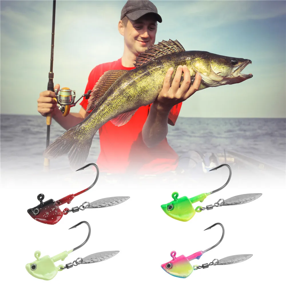 12 Uds Underspin Jig Heads ganchos 1/4oz 3/8oz 1/2oz Swimbait Jig Head con Spinner Blade Bass Walleye Crappie Jigs anzuelos de pesca - imagen 4