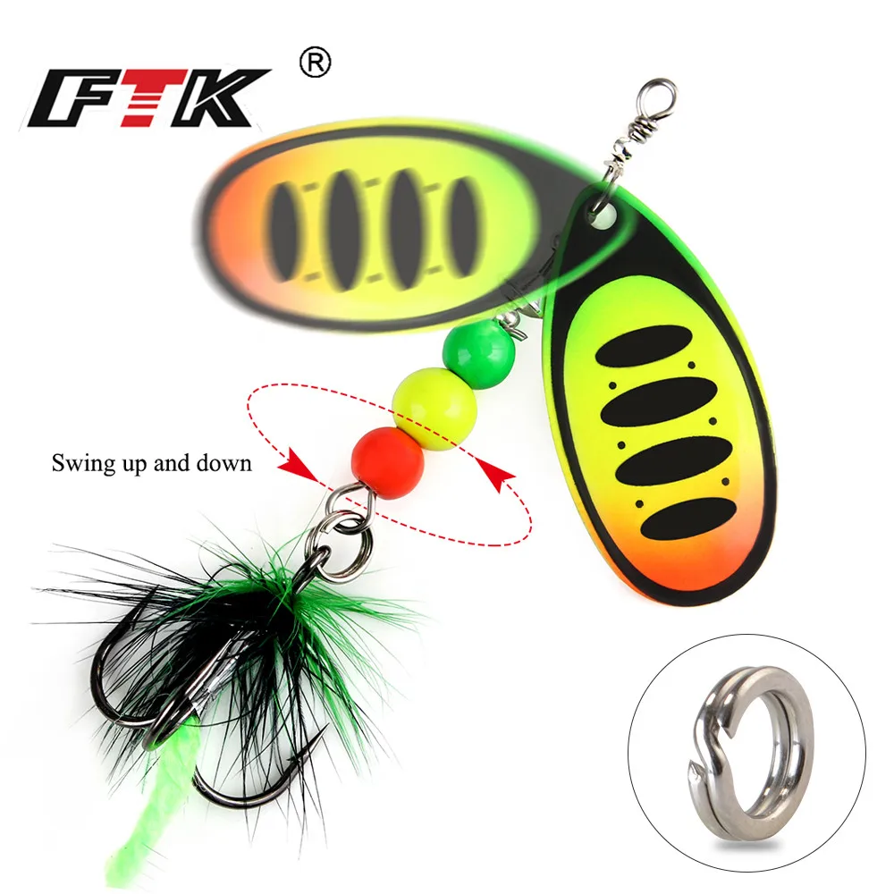 FTK Super 7g/8g/9g/11g/15g/17,5g cebos de cuchara de pesca con monofilamento Material de latón gancho afilado pluma ovalada hojas de sauce - imagen 4