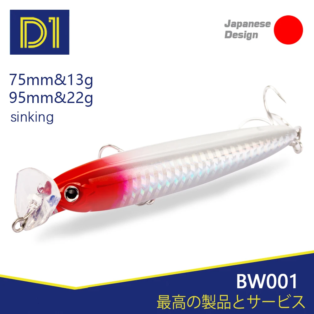 Señuelos de pesca con forma de cohete D1, 75mm/13g, 95mm/22g, fundición larga, Artificial, hundimiento, Pike, lubina, aparejos de pesca - imagen 2