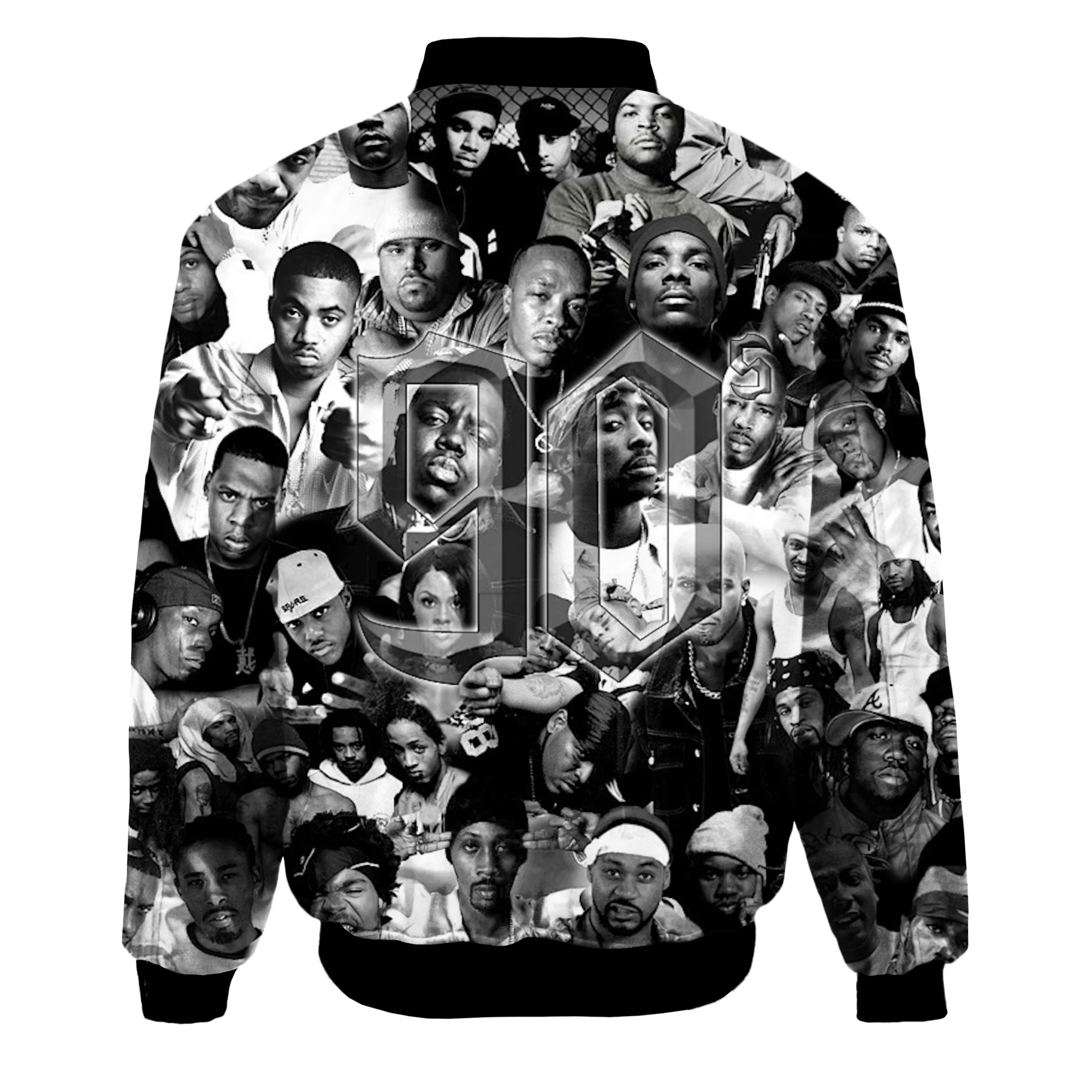 Chaquetas bomber cálidas a la moda para hombre, rapero de los 90, 2pac Tupac, estampado 3d, prendas de vestir gruesas de manga larga con bolsillo, chaqueta informal Unisex con cremallera - imagen 2