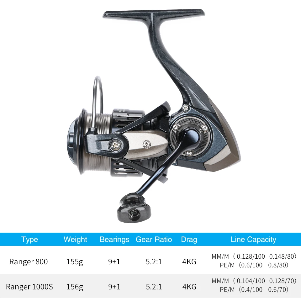 TSURINOYA-carrete giratorio de pesca ultraligero, 155G, finura, RANGER 800, 1000S, de fundición larga, de carbono, para agua salada y agua dulce - imagen 3