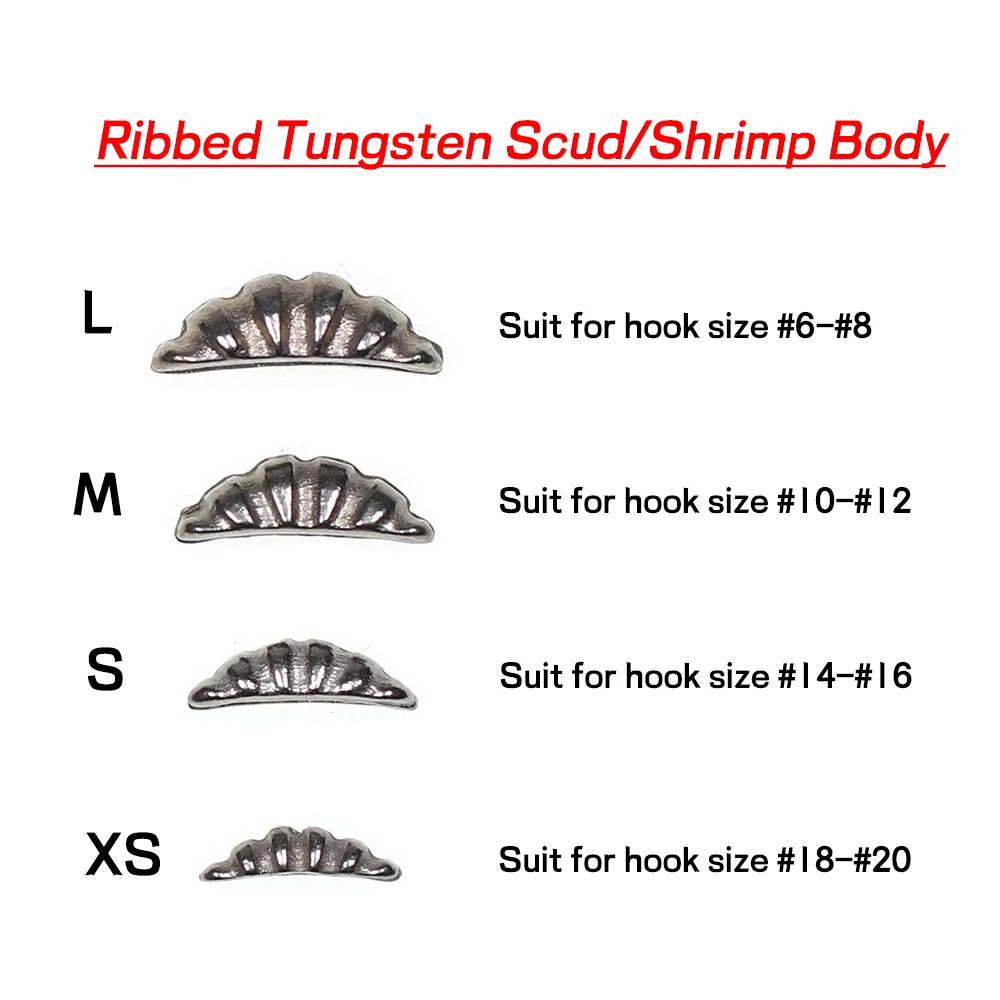 Bimoo 50 Uds XS S M L pesca de camarones ponderados cuerpo de ninfa hundimiento rápido anzuelo cuentas traseras acanaladas Scud Shell Material de atado de moscas - imagen 5