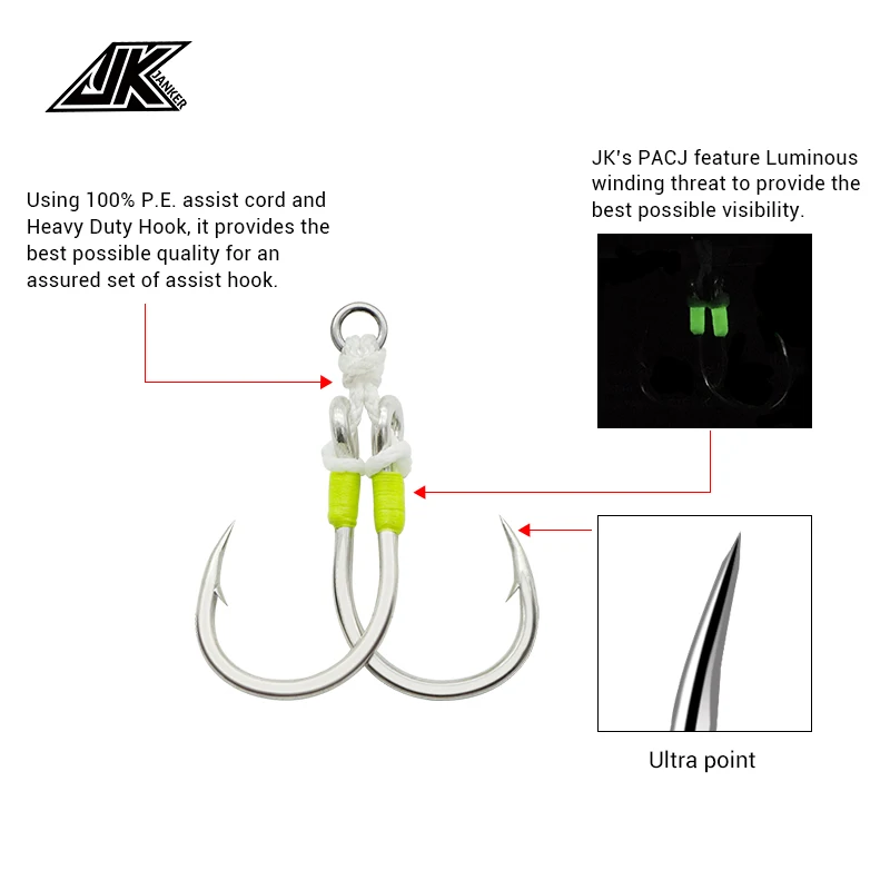 Anzuelos Assist Dobles Luminiscentes JK PACJ – Pesca en agua salada
