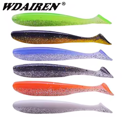 Señuelos blandos de silicona con olor a pescado, anzuelos de pesca de 8cm y 3,5g, cebo de goma Artificial de doble color, aparejos Swimbait, lote de 6 unidades