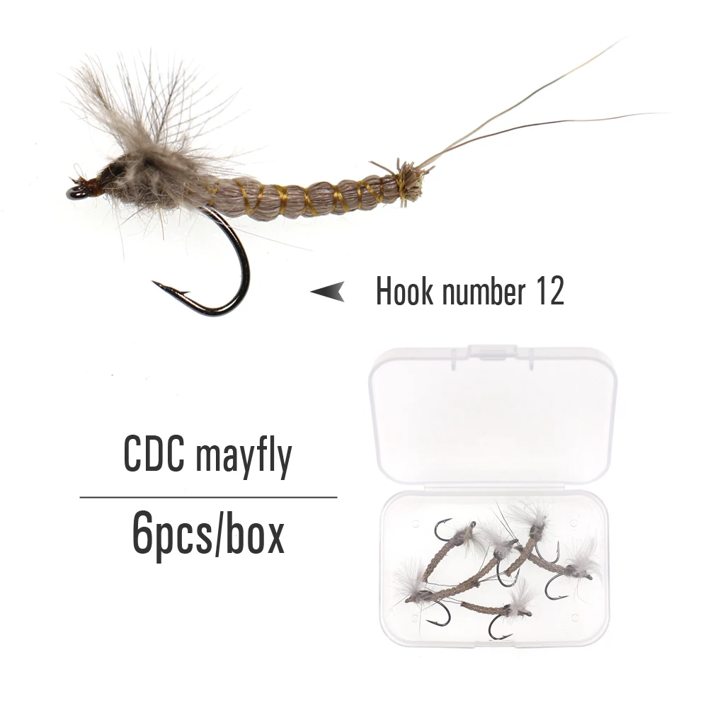 ICERIO-señuelo de pesca de trucha, 6 unidades, CDC, Mayfly, Deerhair, cuerpo seco, #12 - imagen 5