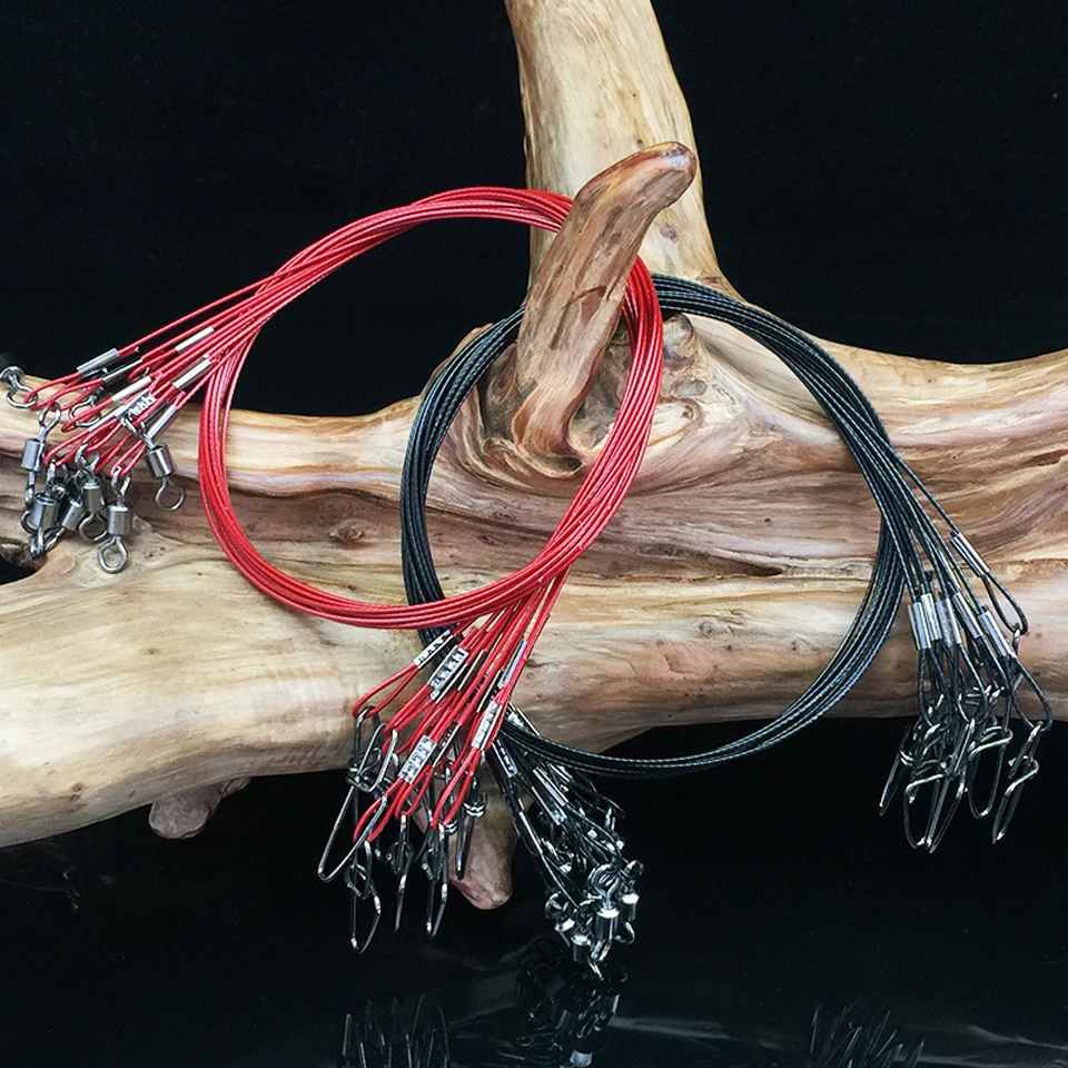 5 unids/lote 50cm hilo de pescar antimordida líder de alambre de acero con accesorio de pesca giratorio negro/verde Olta correa de núcleo de plomo agua salada - imagen 5