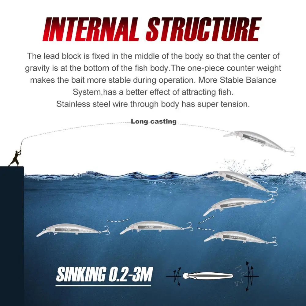 NOEBY-Señuelos de pesca de pececillo que se hunden, 110mm, 32g, Wobblers, Jerkbait, cebo duro Artificial, lubina, aparejos de pesca de agua salada - imagen 5