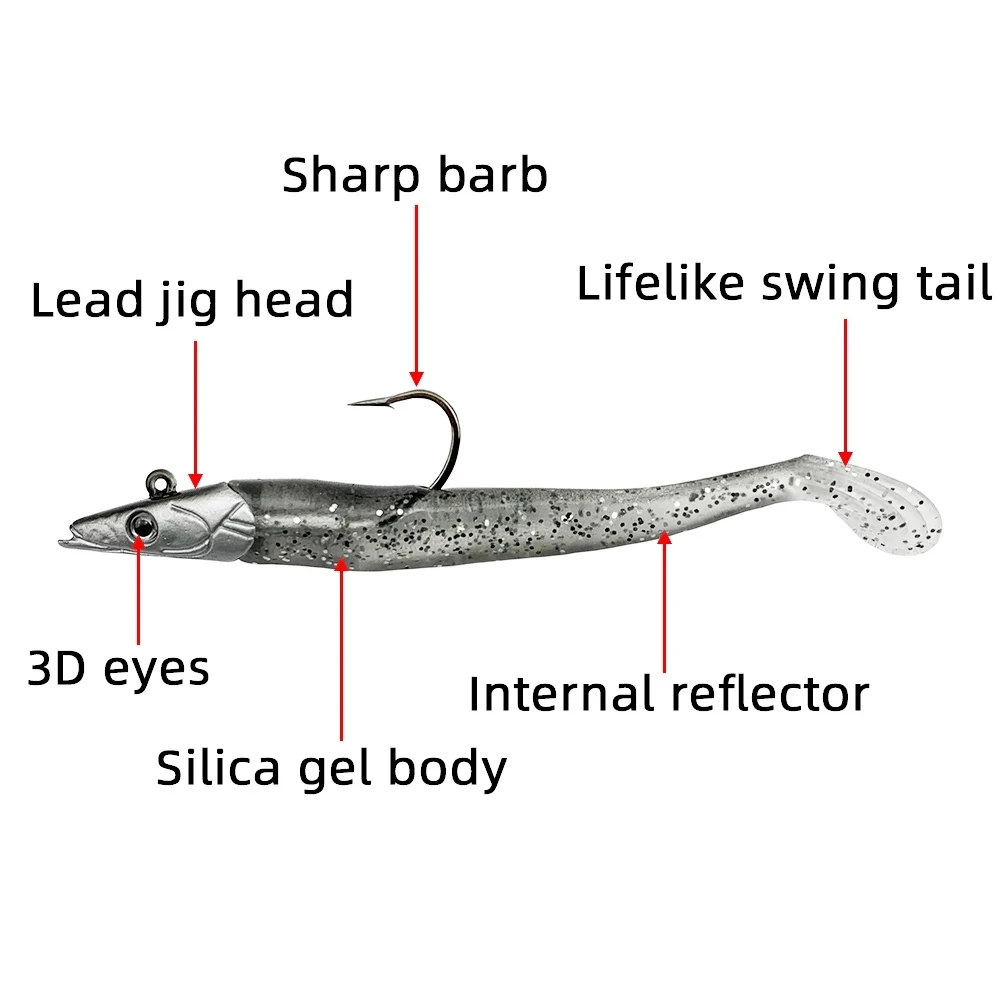 Señuelo suave que brilla, pez loco, arena, Anguila, cebo Wobbler, silicona, lubina, Lucio, Caña, pesca en roca, merlujo, plantilla de plomo de pesca de vinilo, 1 ud. - imagen 4