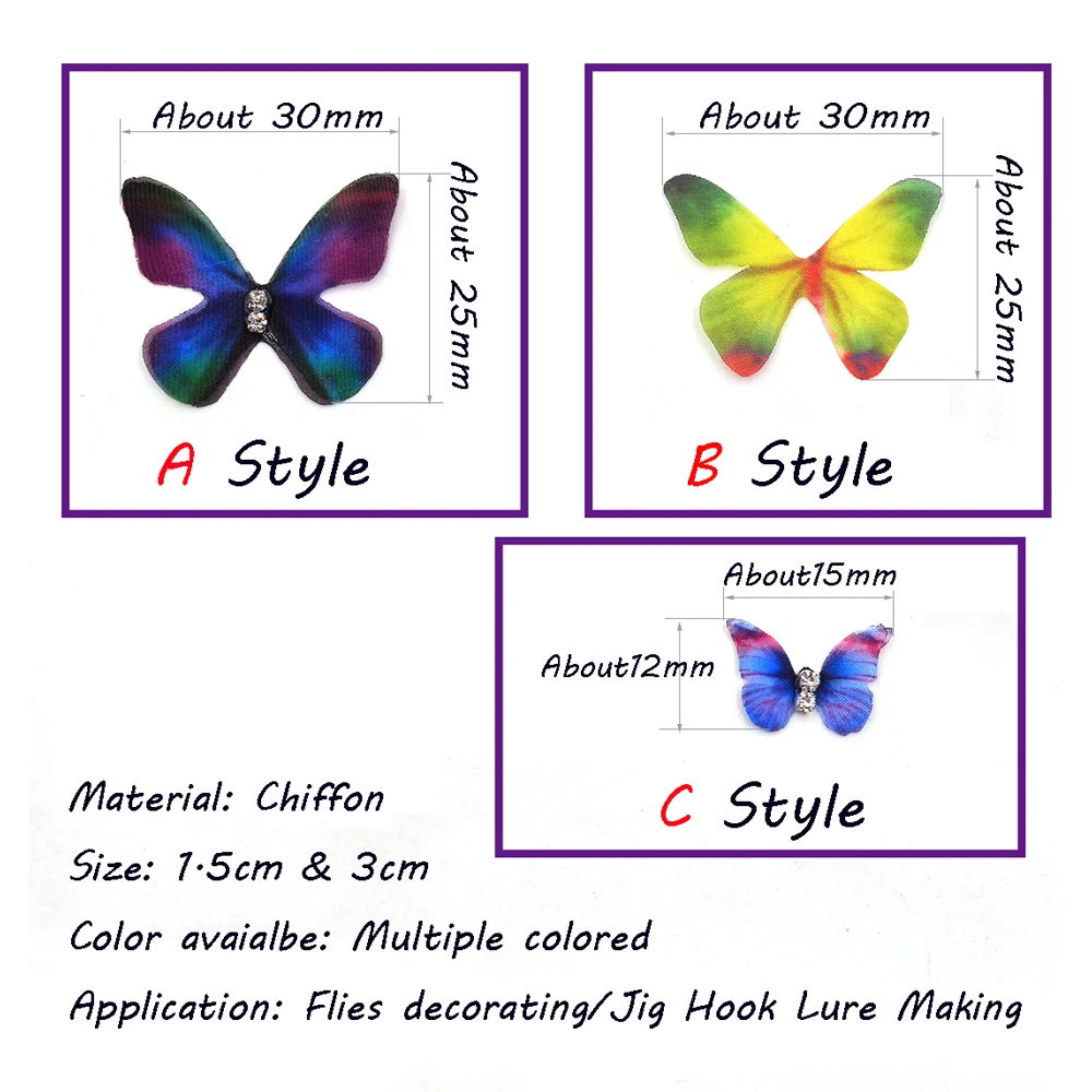 MNFT 12 Uds. De alas bonitas, Material para atar moscas, piel de mosca, trucha, pesca con mosca, atado de moscas para tamaño 1,5/3cm, mariposa realista - imagen 2