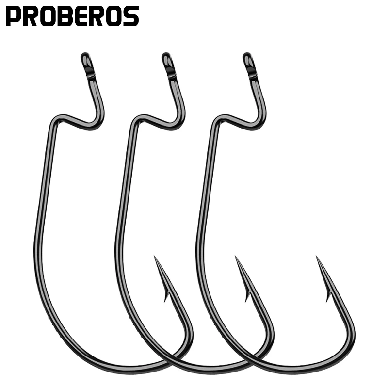 PROBEROS-anzuelo de pesca 38105, anzuelos grandes de color negro, 1/0 #-2/0-3/0-4/0, 5/0 unids/lote