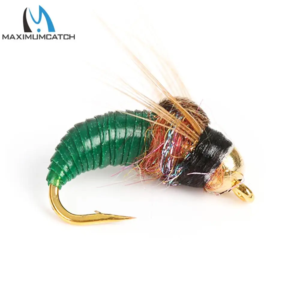 Maxcatch-señuelo de pesca de insectos artificiales, cabeza de cuentas de latón, ninfa, Scud, gusano, trucha, hundimiento rápido, 8 piezas, #12 - imagen 5