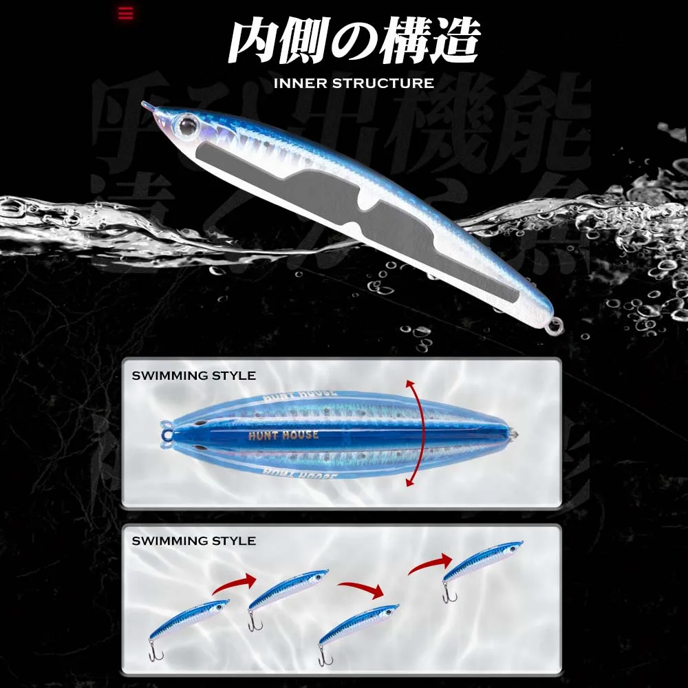 Hunthouse-SEÑUELOS DE Pesca DE lápiz que se hunden, 100mm, 33g, Stickbait de fundición larga, Jigging Artificial para lubina, trucha, aparejos de Pesca - imagen 2
