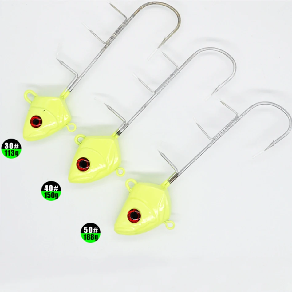 Anzuelos luminosos para pesca, 1 unidad, 15g-225g, cola de pelo, placa de hierro, cabeza de anzuelo - imagen 5