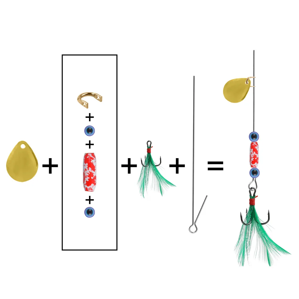 Cebo giratorio de pesca, Kit de señuelos de lubina con pluma, anzuelo triple, de Metal, 160 unids/caja - imagen 5