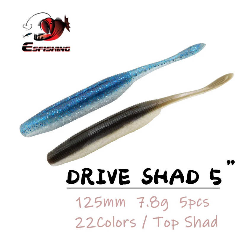 ESFISHING Pintail-señuelo para peces, cebo Drive Shad, 125mm, 7,8g, 5 uds., Iscas de lubina, Jigging Artificial, plásticos blandos para pesca, hundimiento de sal