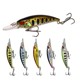 1 señuelo de pesca Minnow 75mm 5g ojos 3D Crankbait Wobbler, cebo duro de plástico Artificial, aparejos de pesca