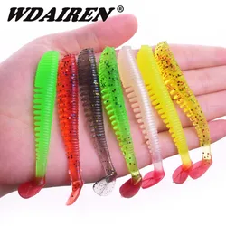 10 unids/lote T cola diente de sierra gusano cebo suave 7,5 cm 2g silicona Swimbait Wobblers camarones lubina señuelo de pesca señuelos de goma Artificial
