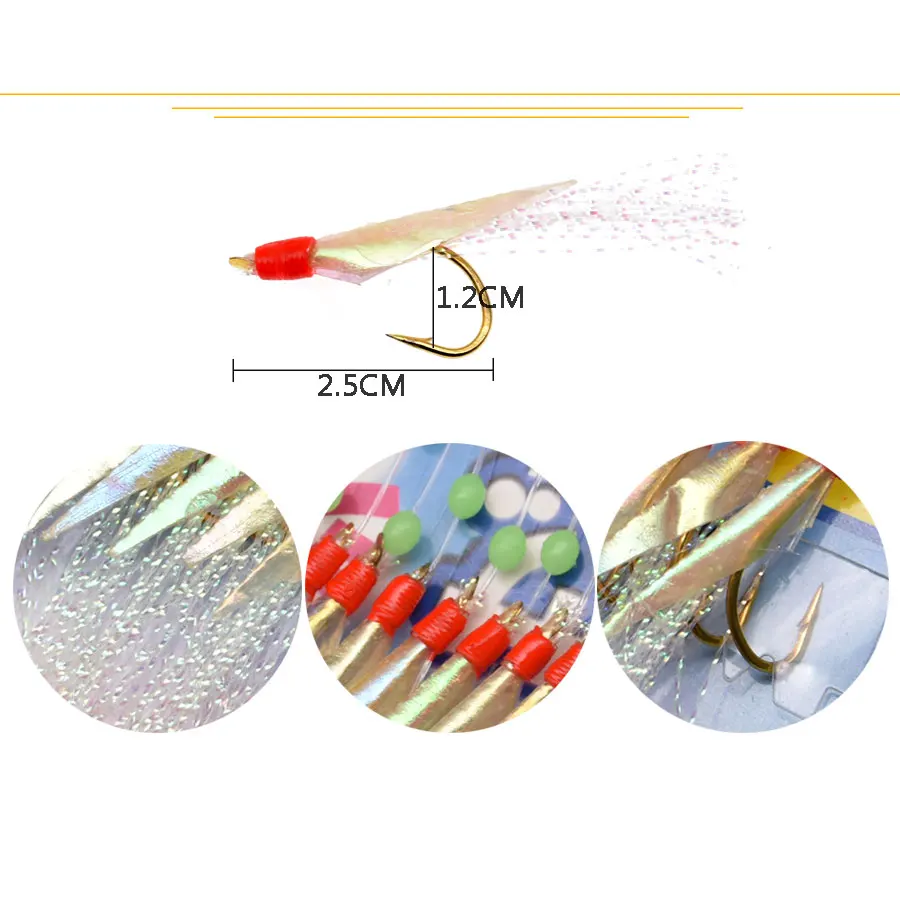 Sabiki samodur anzuelos de pesca largos, cebo de pesca de piel de pescado Real, aparejo para agua de mar, natación de aguas profundas, calamar, Saury, lubina, 10 ganchos - imagen 3