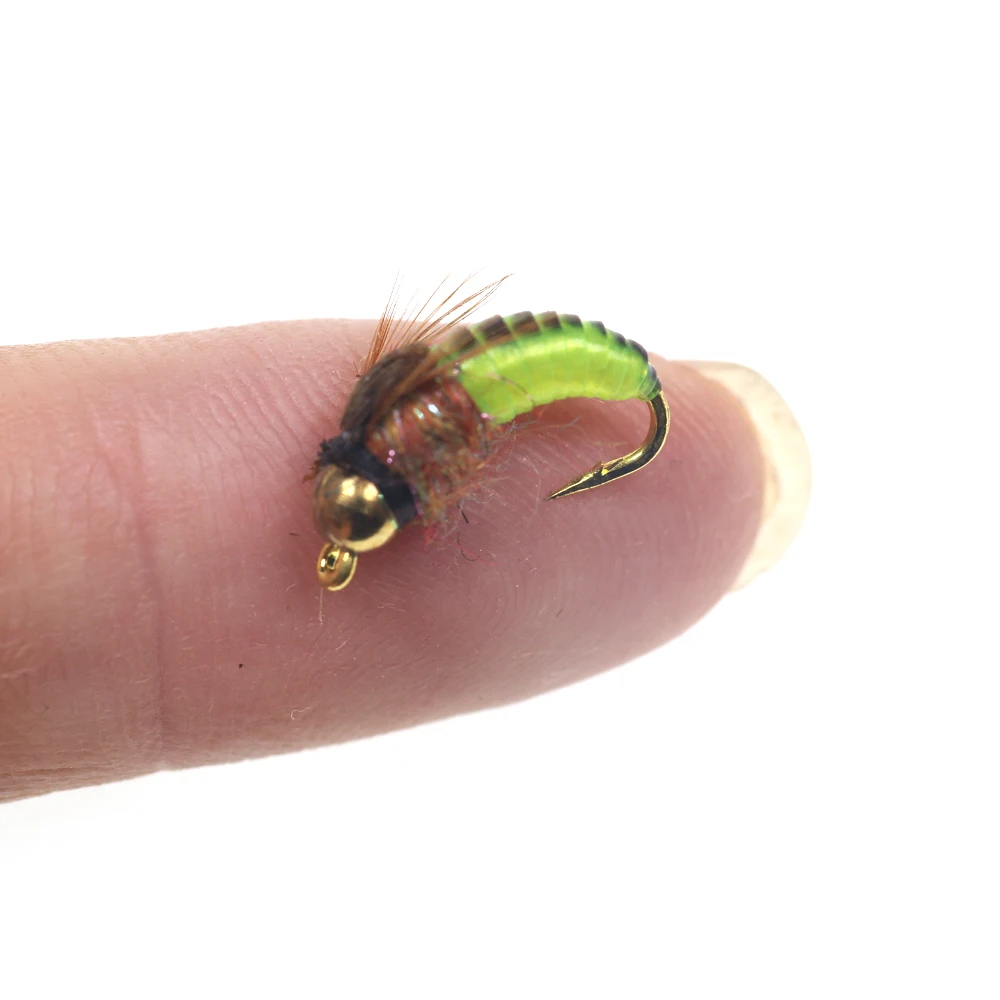 Señuelo de pesca de insectos artificiales, cabeza de cuentas de latón, hundimiento rápido, Mosca, trucha, Caddis Nymph, gran oferta, 8 piezas, #12 - imagen 4