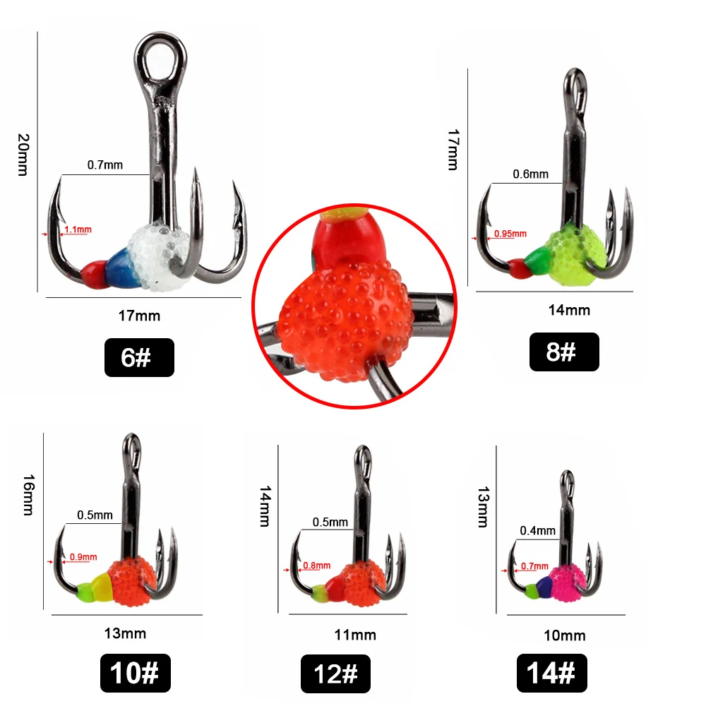 FISH KING-anzuelos de pesca de hielo de acero de alto carbono para invierno, con púas volteadas anzuelos triples, aparejos de pesca con ojo de diamante, 5 unids/lote por paquete - imagen 2