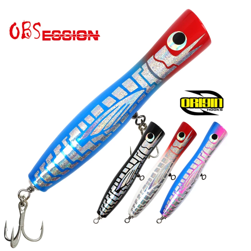 OBSESSION WD116 80g juego grande Trolling madera Popper Casting carpintero señuelo barco de mar Trolling señuelos Topwater cebo de pesca de madera - imagen 2