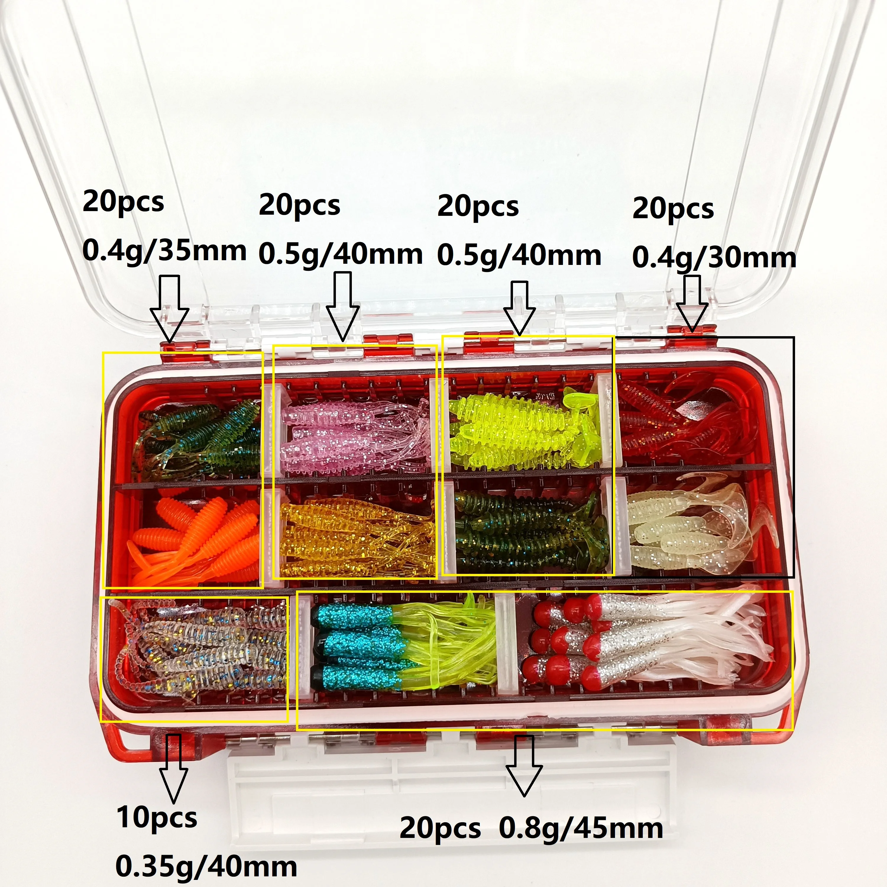 DUODUOYU-Conjunto de Mini señuelos blandos para pesca, anzuelos de pesca, Swimbaits Jig, Wobber Worm Bait, 139 Uds. + 1 caja/lote - imagen 2