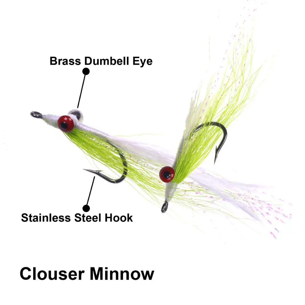 Wifreo-Juego de moscas de pesca en agua salada, 12 unidades, Closer Minnow, atado con gancho de acero inoxidable, pesca con mosca - imagen 3