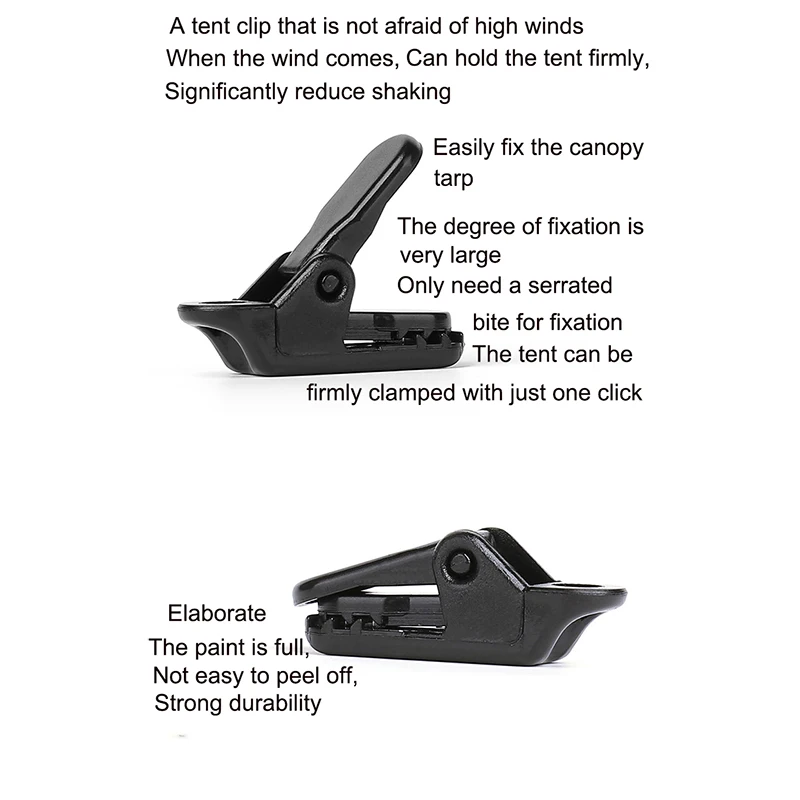 Toldos de plástico para tienda de campaña, pinzas de cocodrilo, juego de lona, herramienta de supervivencia para senderismo, 10 piezas - imagen 4