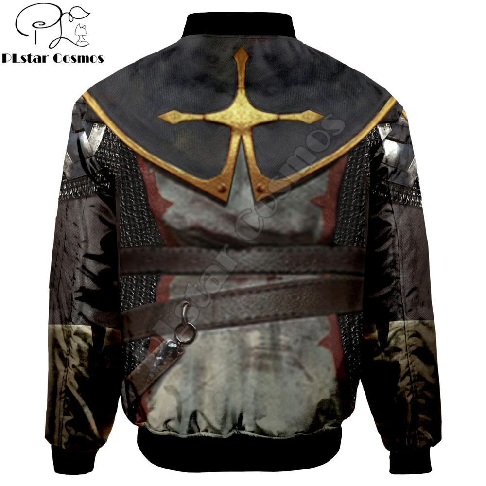2025 chaqueta Bomber de moda para hombre, caballeros templarios, estampado 3D, prendas de vestir gruesas con bolsillo para invierno, chaqueta informal cálida con cremallera Harajuku Unisex - imagen 2