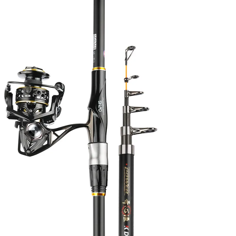 Caña de pescar telescópica de fibra de carbono, caña de pescar de 1,8 M-5,4 M, de roca, de sección corta, poste de lanzamiento con rueda - imagen 2