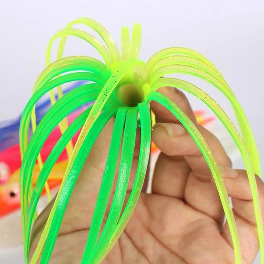 Atsuim-anzuelos de calamar para pesca, 10 piezas, faldas de pulpo, señuelos suaves de goma luminosa de 12cm, cebos artificiales de pez vela, colores mezclados - imagen 5