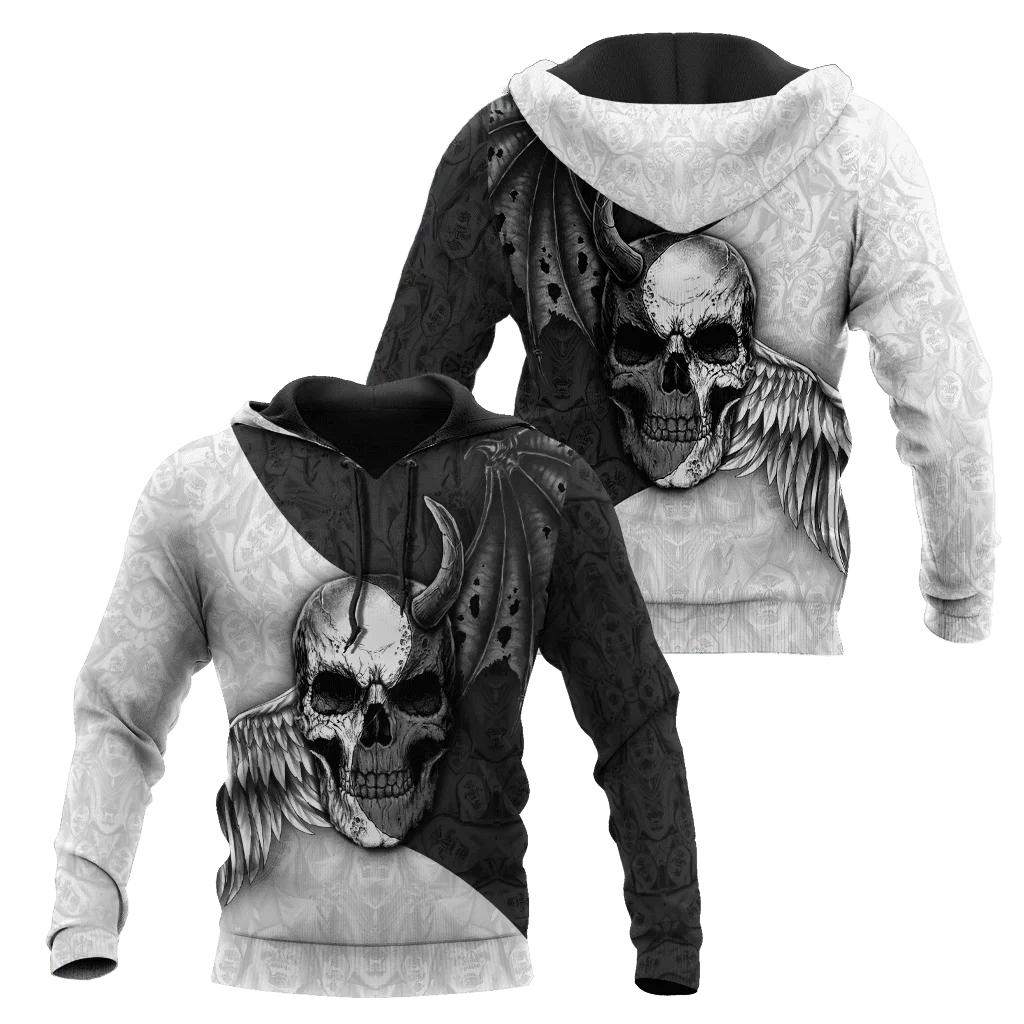 Sudadera con capucha KJ850 – Estampado 3D calavera blanco y negro