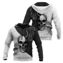 Sudadera con capucha KJ850 – Estampado 3D calavera blanco y negro