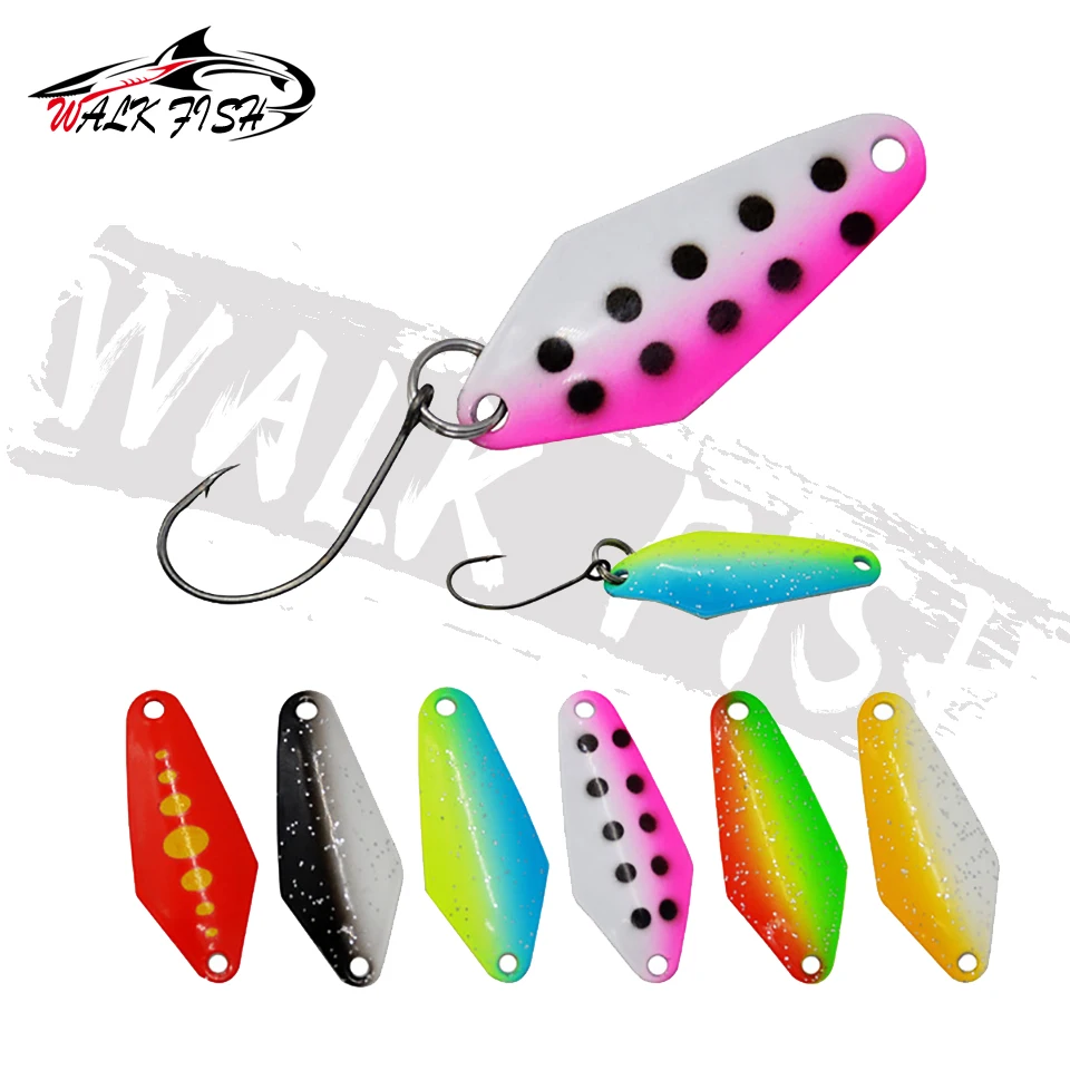Caminar pescado 6 unids/lote 3,2 cm 2,3g cebo de pesca cuchara metálica de pesca cebo trucha bajo cucharas pequeñas duro lentejuelas giratorias cuchara - imagen 2